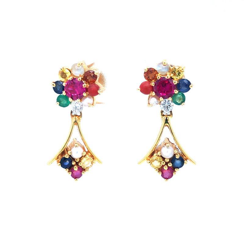 CHARMING NAVRATNA DIAMOND STUDS