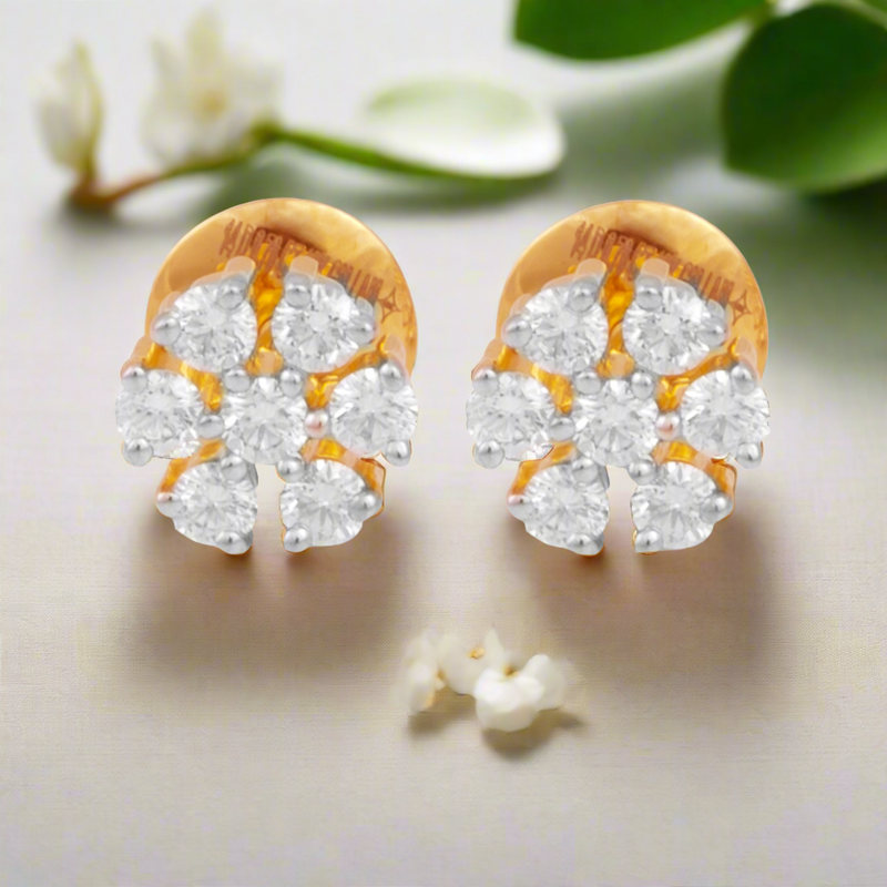 Elegant Flower 18K Diamond Stud