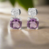 Charming 18K White Gold Diamond & Amethyst Studs